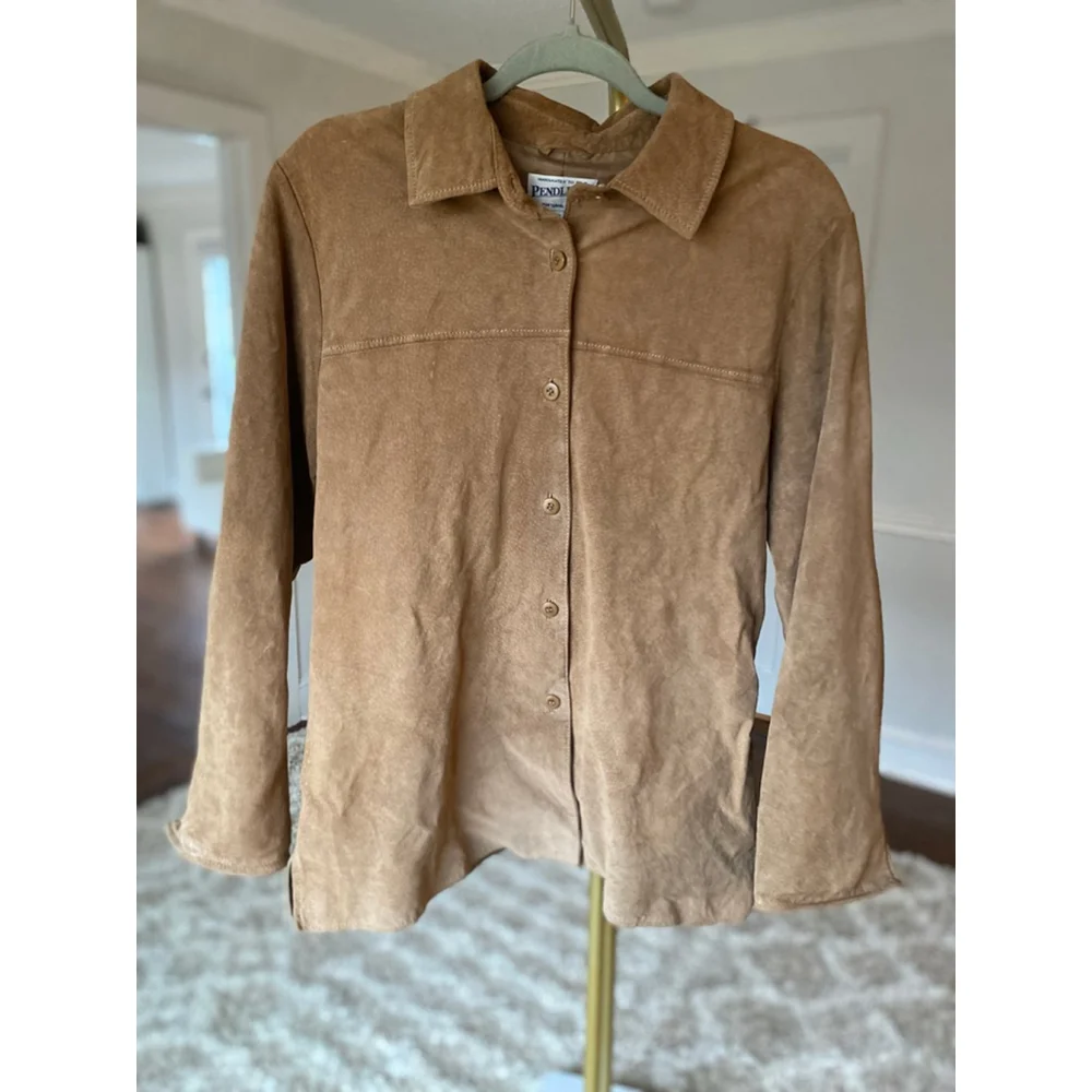 Pendleton 100 Leather Shacket Camel Distressed Farm Western Ranch Cottagecore XL - Picture 2 of 5